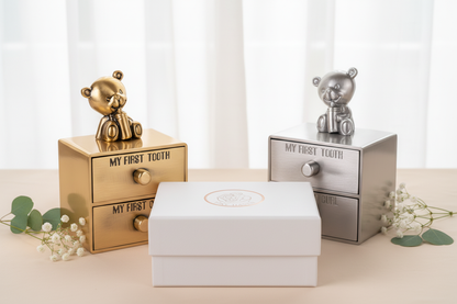 First tooth and curl keepsake box with Tiny Haven branded packaging