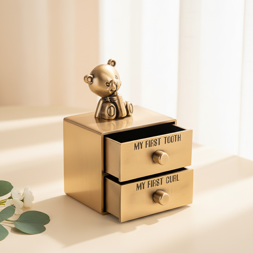 Golden tooth and curl keepsake box