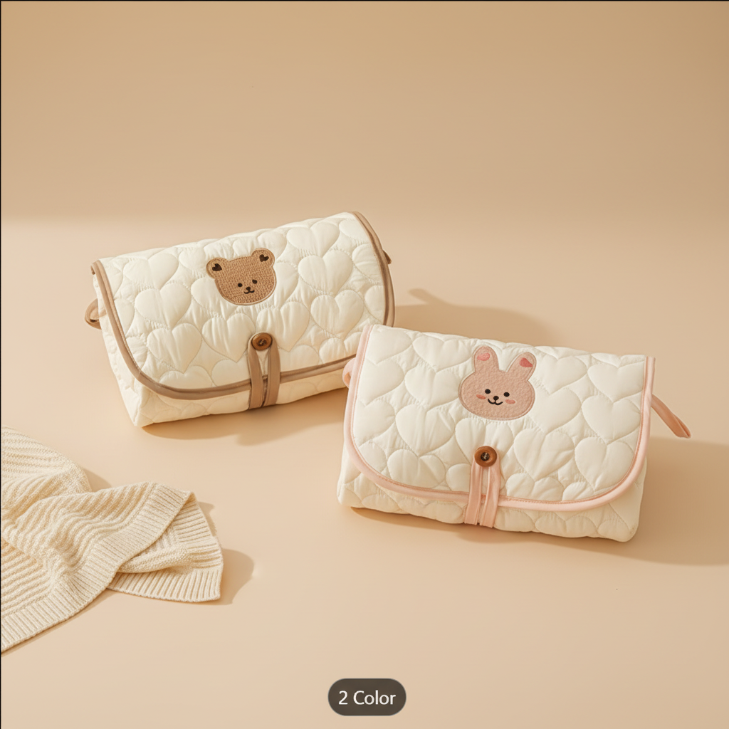 Two design variations - brown bear and pink bunny changing pads